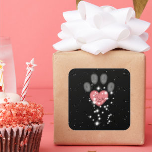 Sticker Carré Black Starlight Pink Heart Dog Empreinte de patte 
