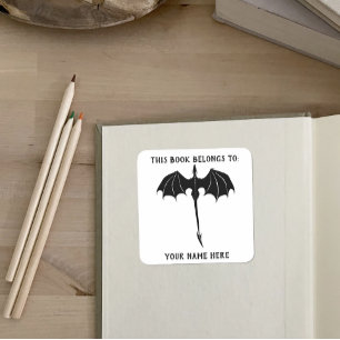 Sticker Carré Black Tribal Flight Dragon Imaginaire blanc