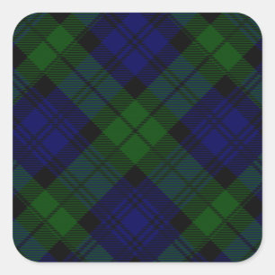 Sticker Carré Black Watch Tartan bleu vert Plaid