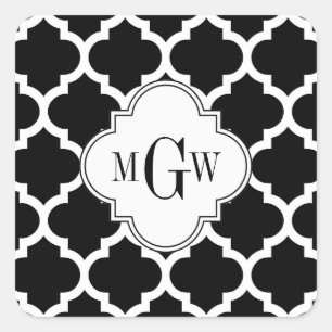 Sticker Carré Black What Marocain #5 Blanc 3 Monogramme initial