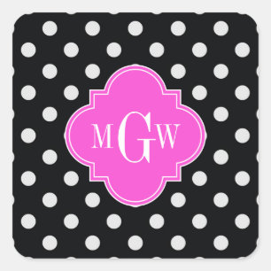Sticker Carré Black What Polka Point Hot Rose Quatrefoil 3 Monog