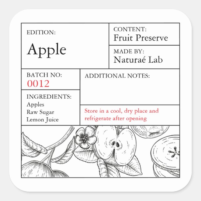 Sticker Carré Black & White Apothecary Apple label (Devant)