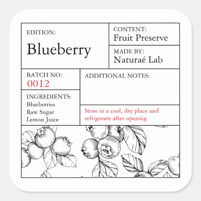 Sticker Carré Black & White Apothecary Blueberry label (Devant)