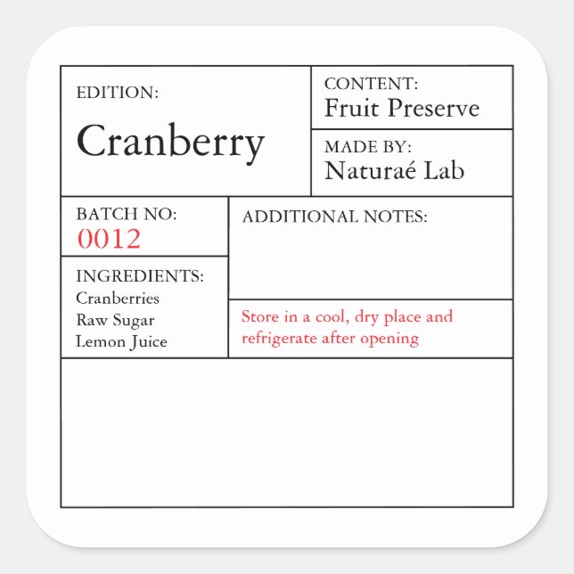 Sticker Carré Black & White Apothecary Cranberry label (Devant)