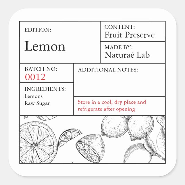 Sticker Carré Black & White Apothecary Lemon label (Devant)