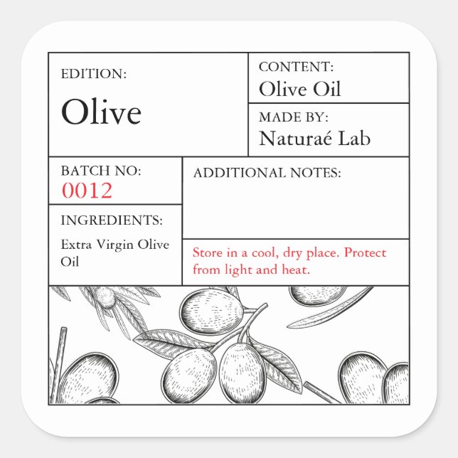 Sticker Carré Black & White Apothecary Olive label (Devant)