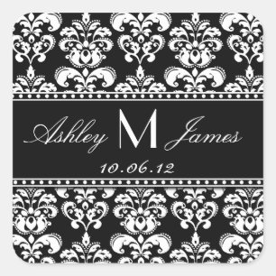 Sticker Carré Black White Damask Enregistrer l'étiquette de date
