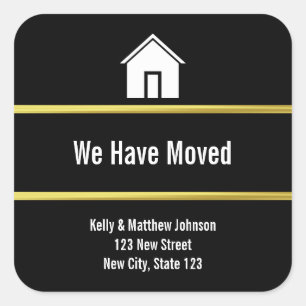 Sticker Carré Black White et Faux Gold Moving Faire-part