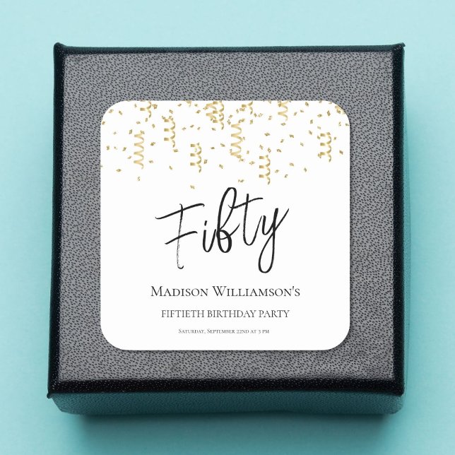 Sticker Carré Black, White & Gold Cinquante, 50e anniversaire (Créateur téléchargé)