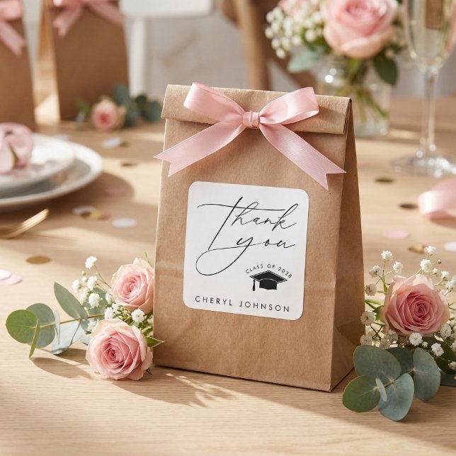 Sticker Carré Black White Graduation Cap Thank You (Créateur téléchargé)