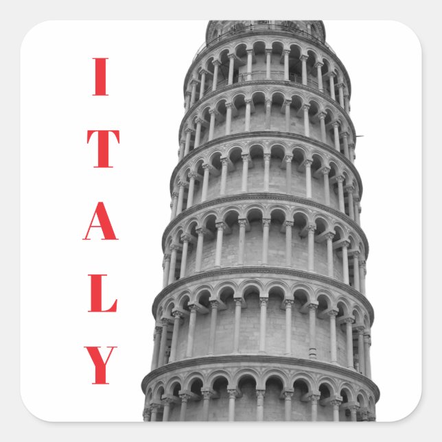 Sticker Carré Black White Leaning Tower of Pisa Italy (Devant)
