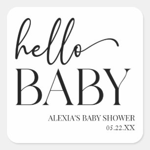 Sticker Carré Black White Minimaliste Hello Baby shower bébé