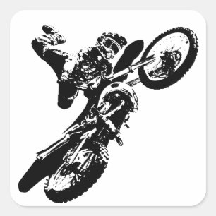 Sticker Carré Black White Pop Art Motocross Motorcyle Sport