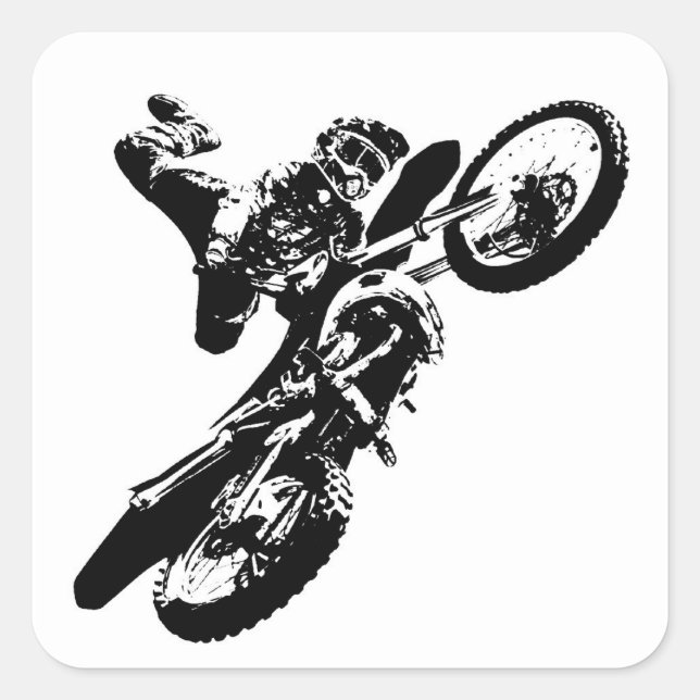Sticker Carré Black White Pop Art Motocross Motorcyle Sport (Devant)