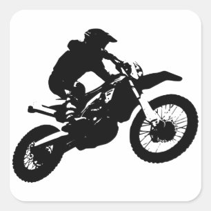 Sticker Carré Black White Pop Art Motocross Motorcyle Sport