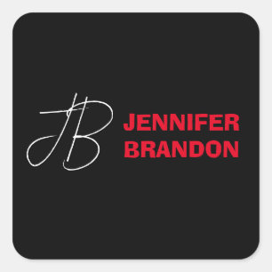 Sticker Carré Black White Red Handwriting Monogramme Ajouter un