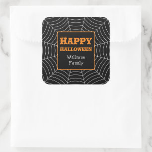 Sticker Carré Black White spiderweb Halloween motif Votre nom