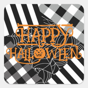 Sticker Carré Black & White Spiderweb Patchwork Halloween Party