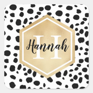 Sticker Carré Black White Spots Motif Gold Monogramme