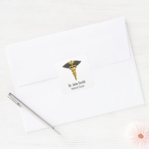 Sticker Carré Black Wings Classy Médicale Elegant Gold Caduceus