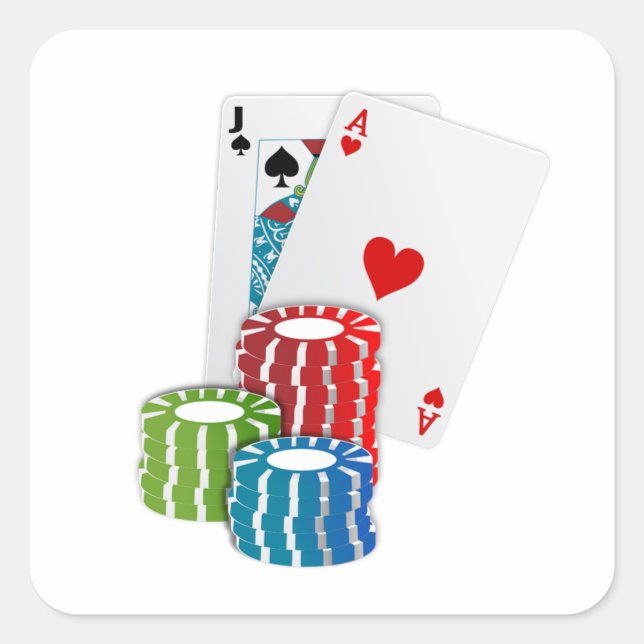 Sticker Carré Blackjack avec jetons de poker (Devant)
