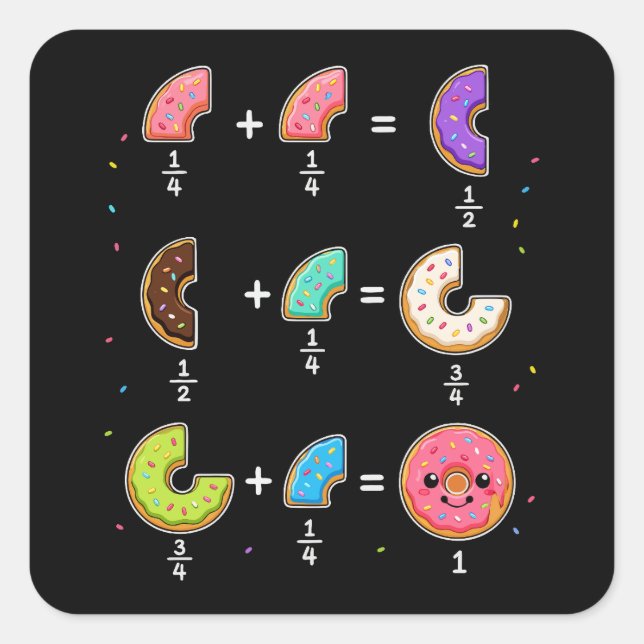 Sticker Carré Blagues de maths sur les fractions de beignets (Devant)