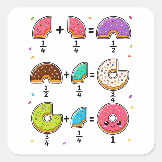 Sticker Carré Blagues de maths sur les fractions de beignets (Devant)