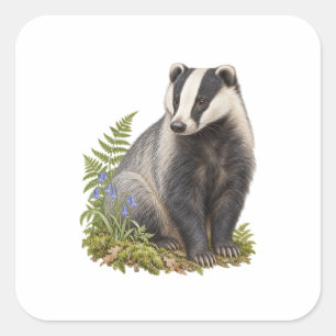 Sticker Carré Blaireau Européen pour un Journal de la Nature en 