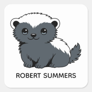 Sticker Carré Blaireau Miel Dessin Animé Mignon Nom Personnalisé