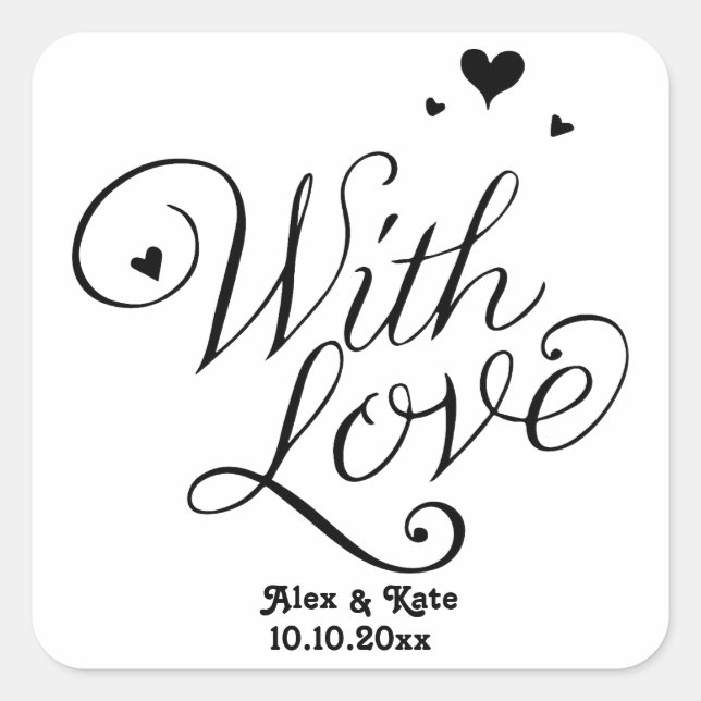 Sticker Carré Blanc avec amour mignon Mariage de calligraphie mo (Devant)
