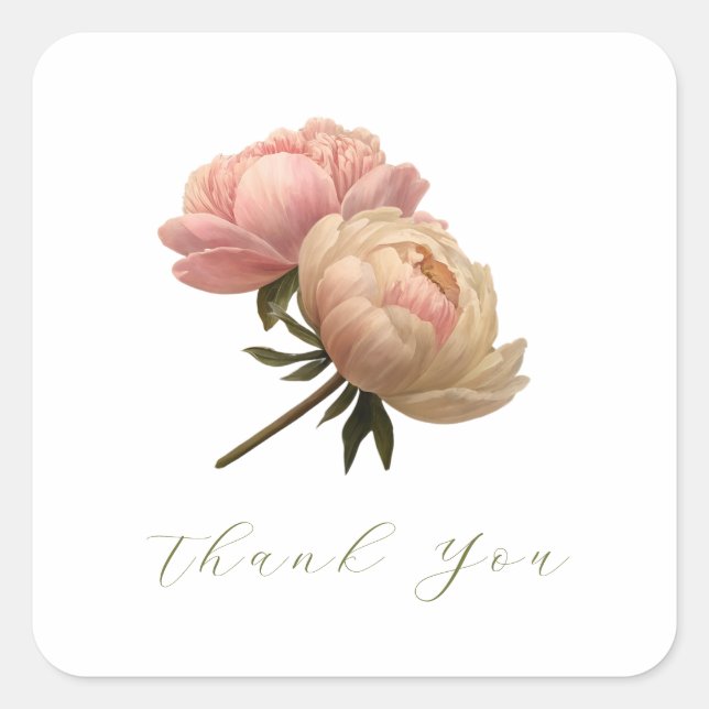 Sticker Carré Blanc Chic Mariage Rose Merci (Devant)
