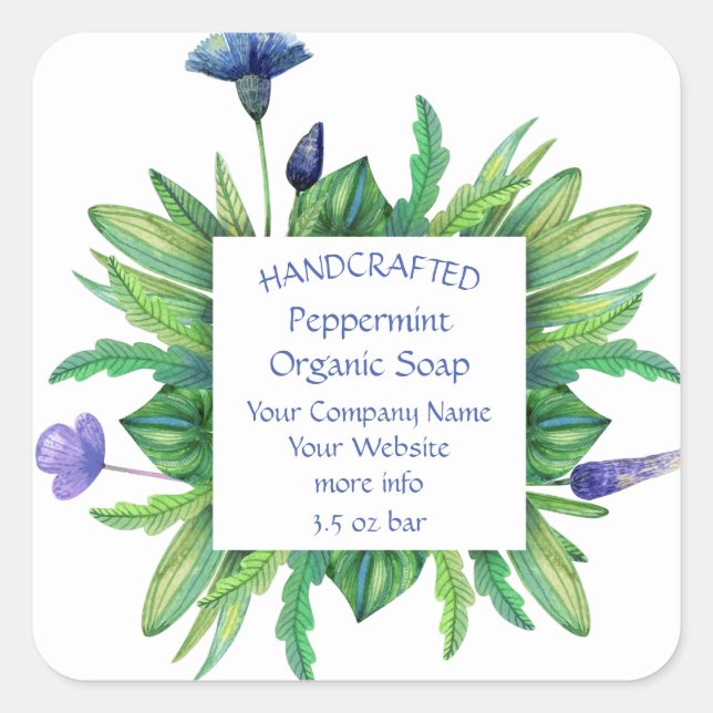 Sticker Carré Blanc Fleur artisanal (Devant)