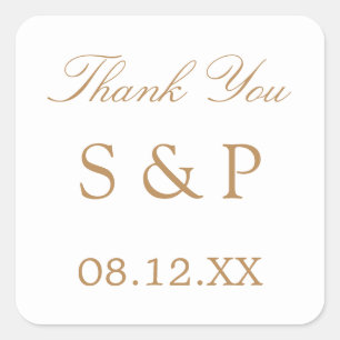 Sticker Carré Blanc Golden Beige Wedding Favoriser Merci