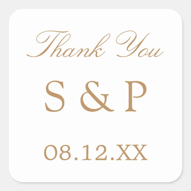 Sticker Carré Blanc Golden Beige Wedding Favoriser Merci (Devant)
