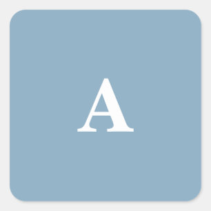 Sticker Carré Blanc Monogrammes Simple Minimal Personnalisé Bleu