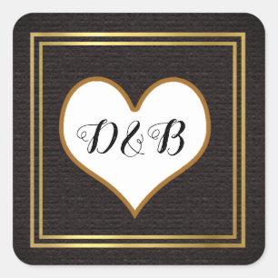 Sticker Carré blanc romantique sur coeur d'amour noir, mariage a
