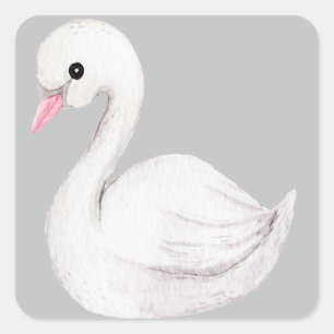 Sticker Carré Blanc Swan Elegant Gris Script Genre Neutre