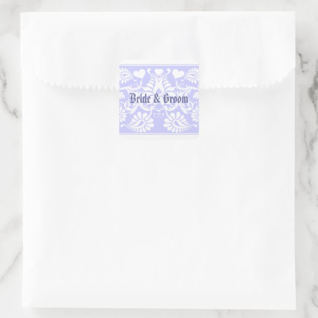Sticker Carré Blanc Vintage mariage floral Faveurs (Sac)