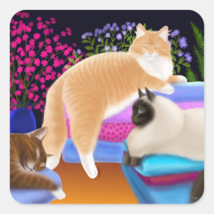 Sticker Carré Blanchisserie propre d'amour de chats