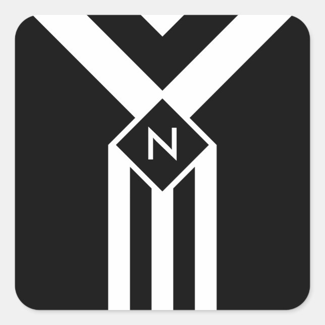 Sticker Carré Blancs et Chevrons sur Noir avec Monogramme (Devant)
