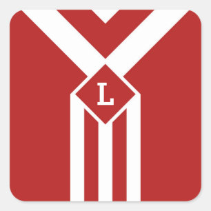 Sticker Carré Blancs et Chevrons sur Rouge avec Monogramme