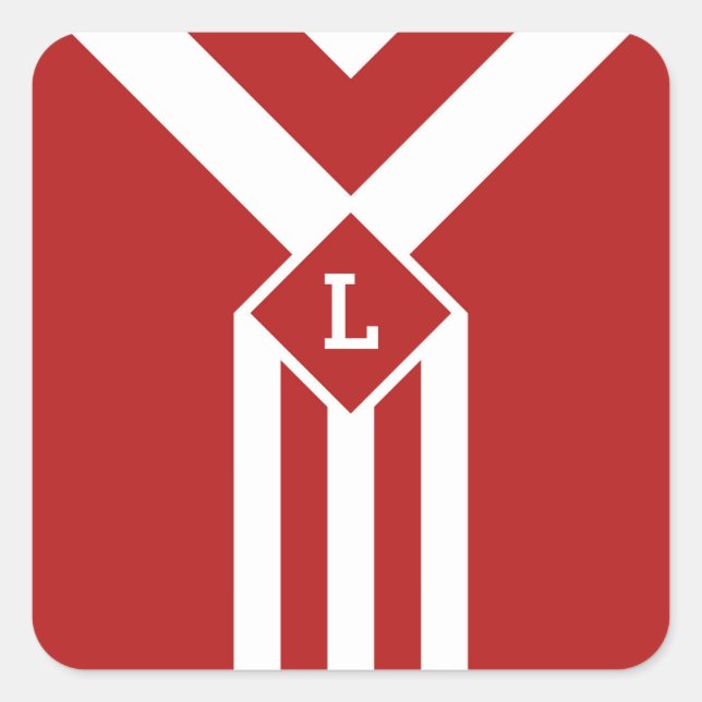 Sticker Carré Blancs et Chevrons sur Rouge avec Monogramme (Devant)