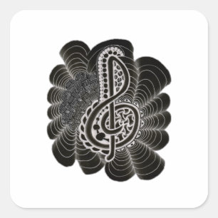 Sticker Carré Blancs stylisés sur Black Treble Clef Music Doodle