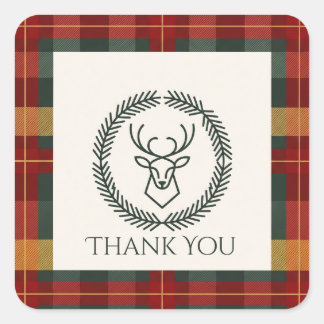Sticker Carré Blason de cerf tartan écossais