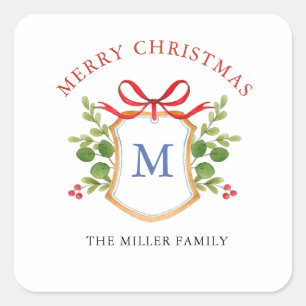 Sticker Carré Blason de monogramme avec vacances de verdure