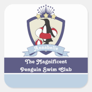 Sticker Carré Blason du club de natation Pingouin de dessin anim
