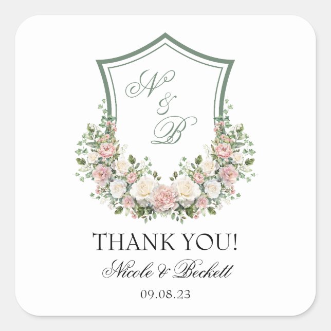 Sticker Carré Blason Floral Rose (Devant)