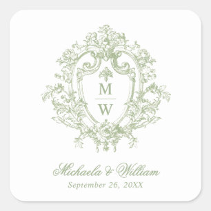 Sticker Carré Blason Monogramme Régence Vintage de Mariage