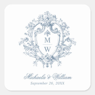 Sticker Carré Blason Monogramme Régence Vintage de Mariage