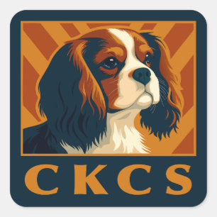 Sticker Carré Blenheim Cavalier King Charles Spaniel CKCS Retro
